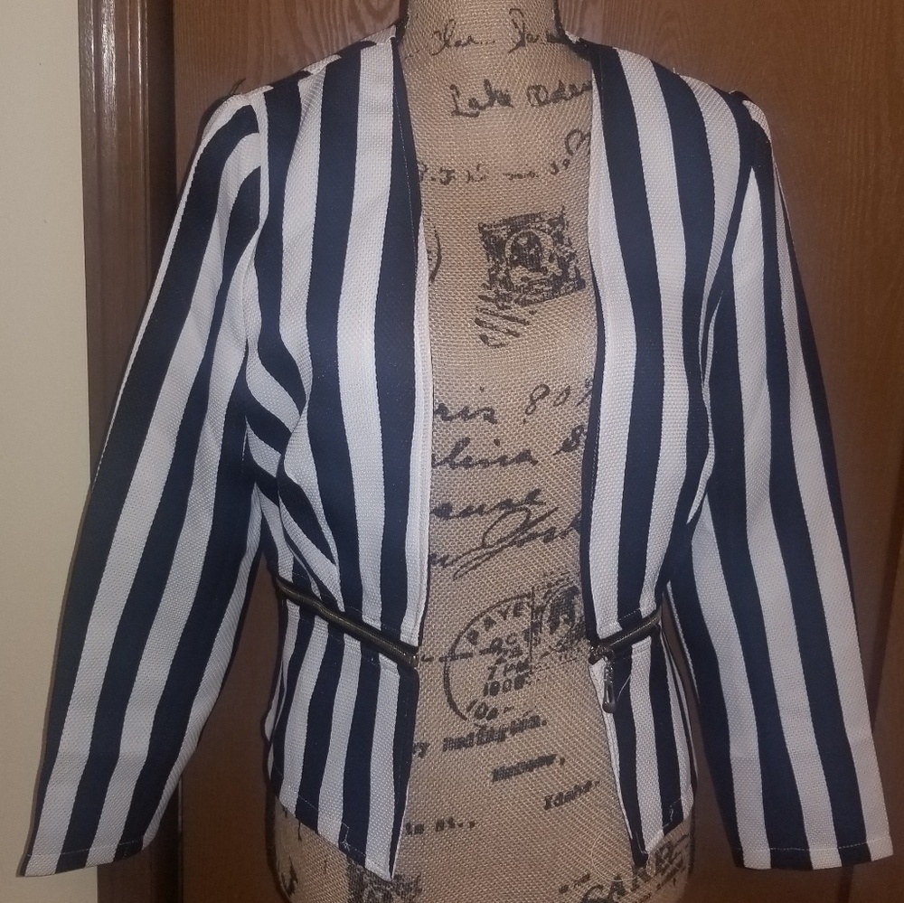 Black and White Striped Blazer